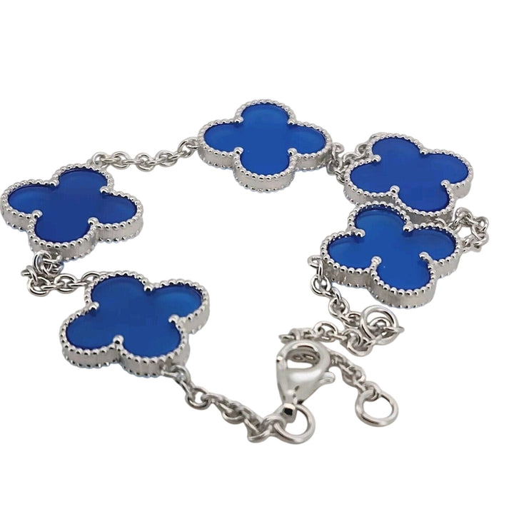 925 Sterling Silver Blue Flowers Bracelet 8.2"