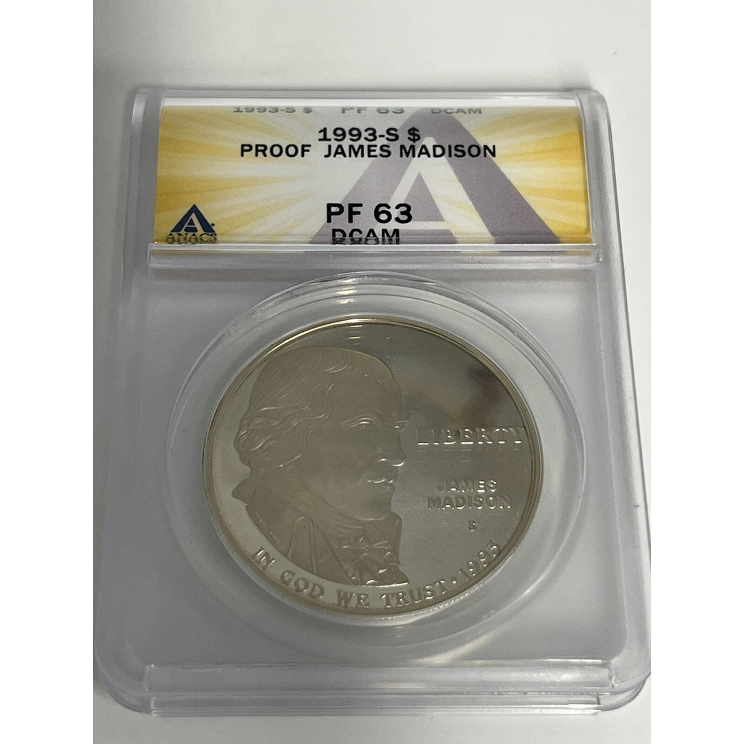 1993-S $ One Dollar PROOF JAMES MADISON PF 63 DCAM ANACS
