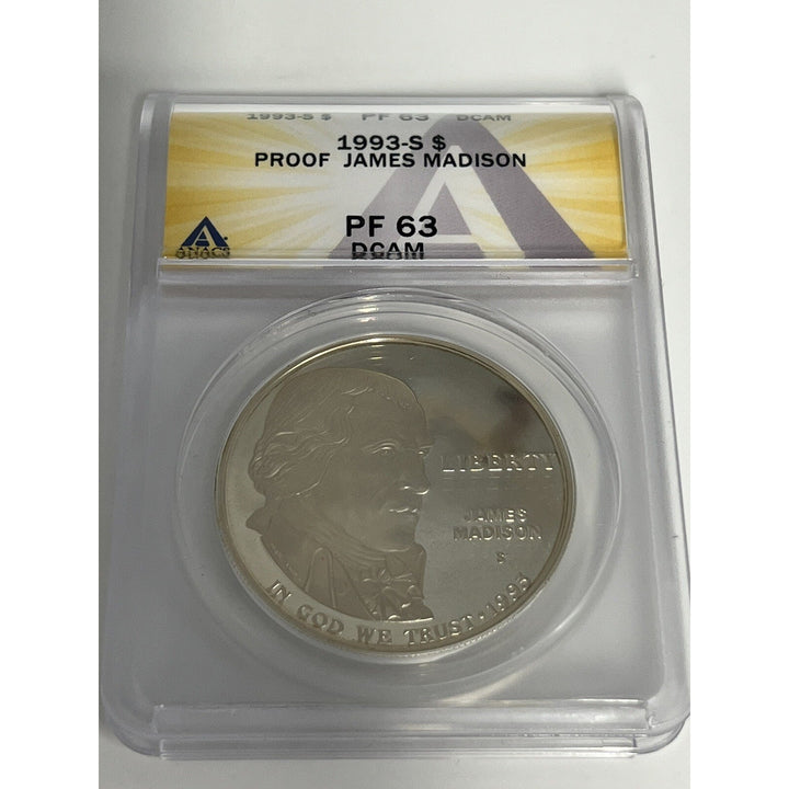 1993-S $ One Dollar PROOF JAMES MADISON PF 63 DCAM ANACS