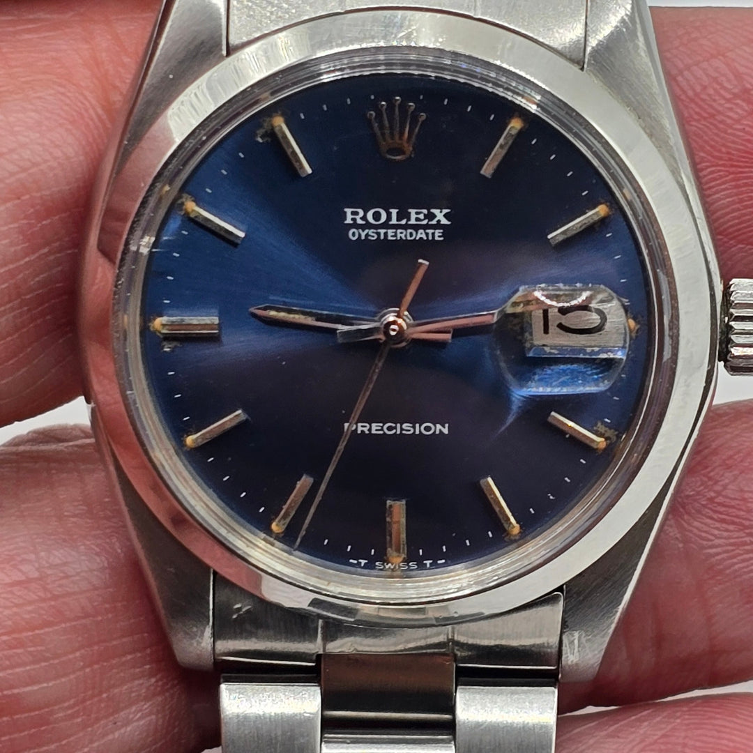 Vintage Rolex Oysterdate Precision 6694 Blue Dial 34mm Oyster Bracelet