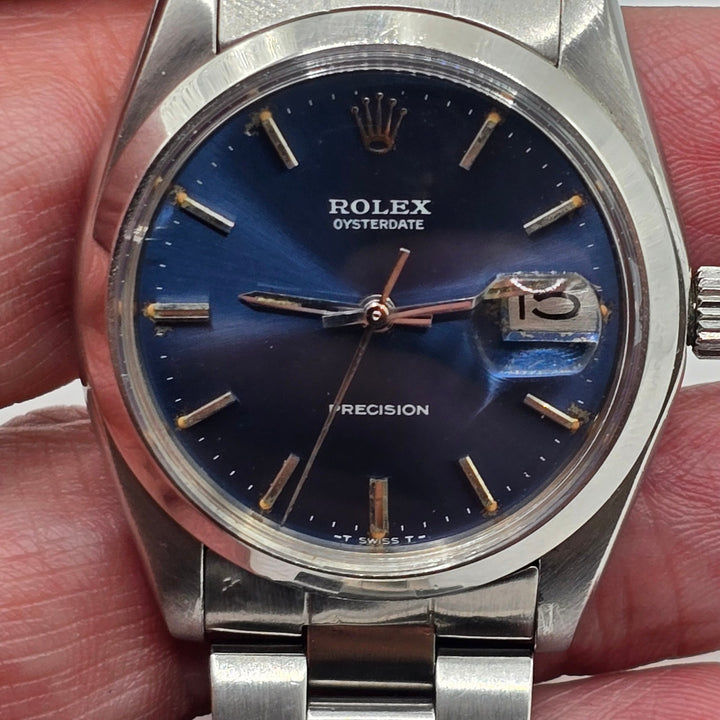 Vintage Rolex Oysterdate Precision 6694 Blue Dial 34mm Oyster Bracelet