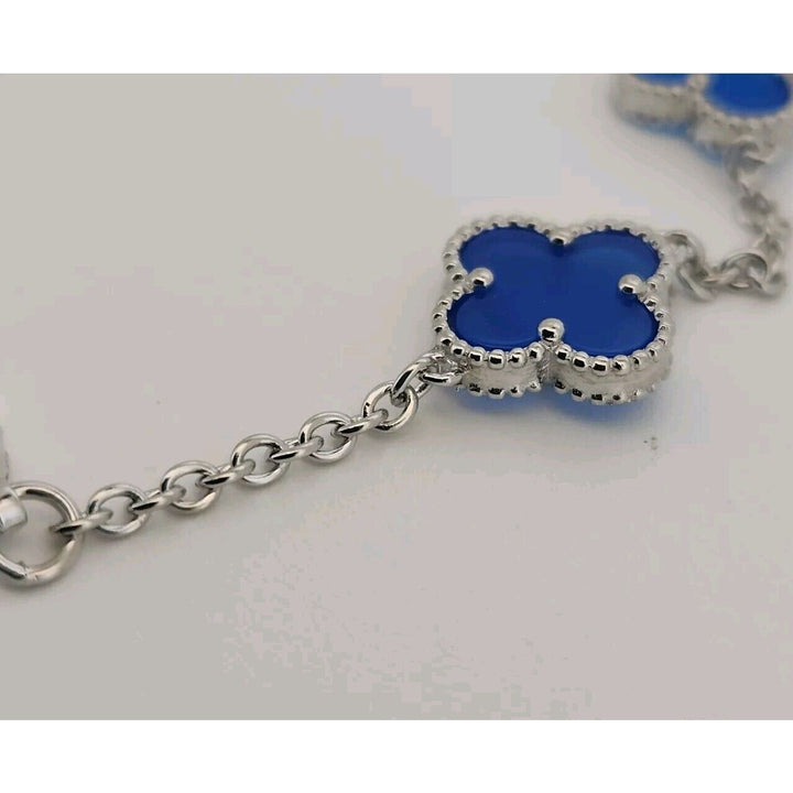 925 Sterling Silver Blue Flowers Bracelet 7.5"