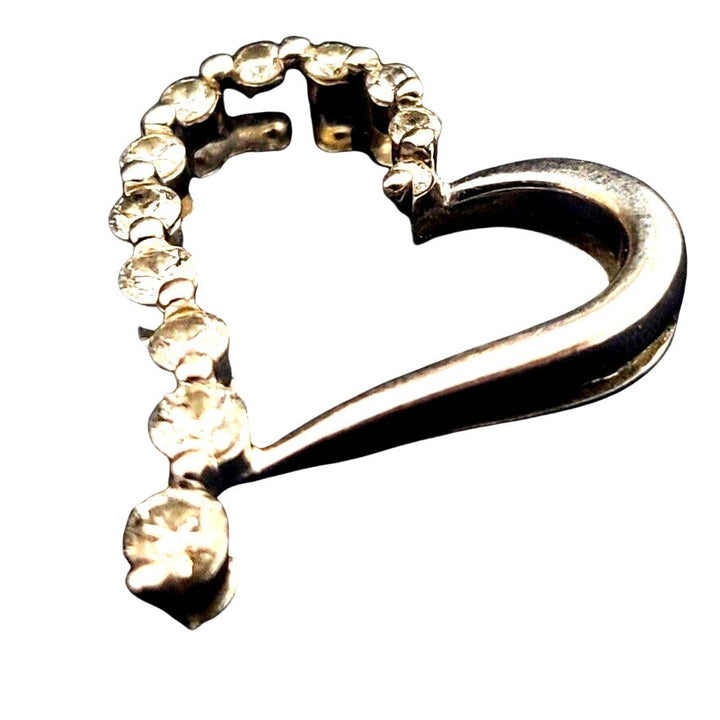 10k White Gold Half Diamond Open Heart Pendant
