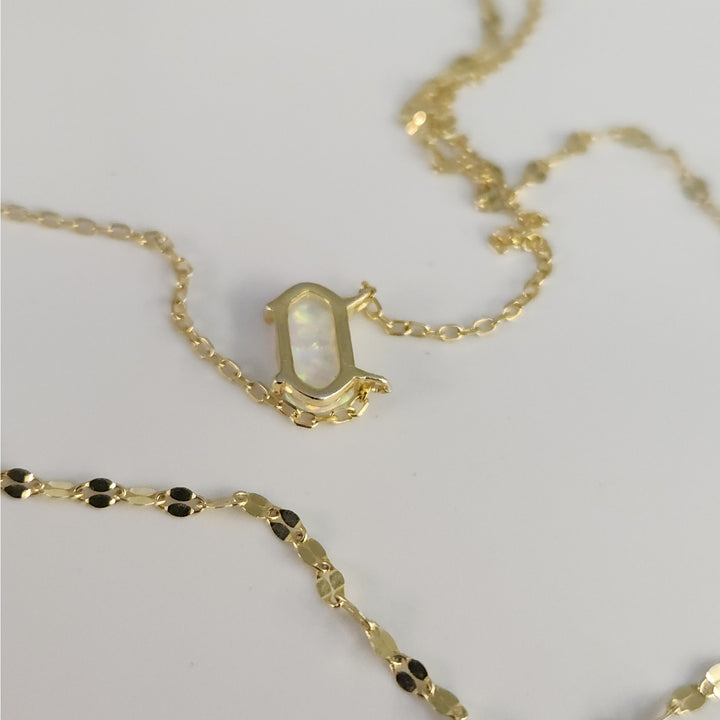 925 Sterling Silver Gold -Tone Double Layer Opal Necklace 16"