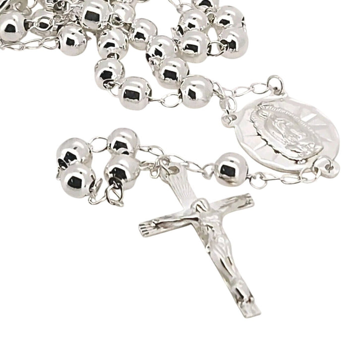925 Sterling Silver Rosary 5MM Necklace 24"A