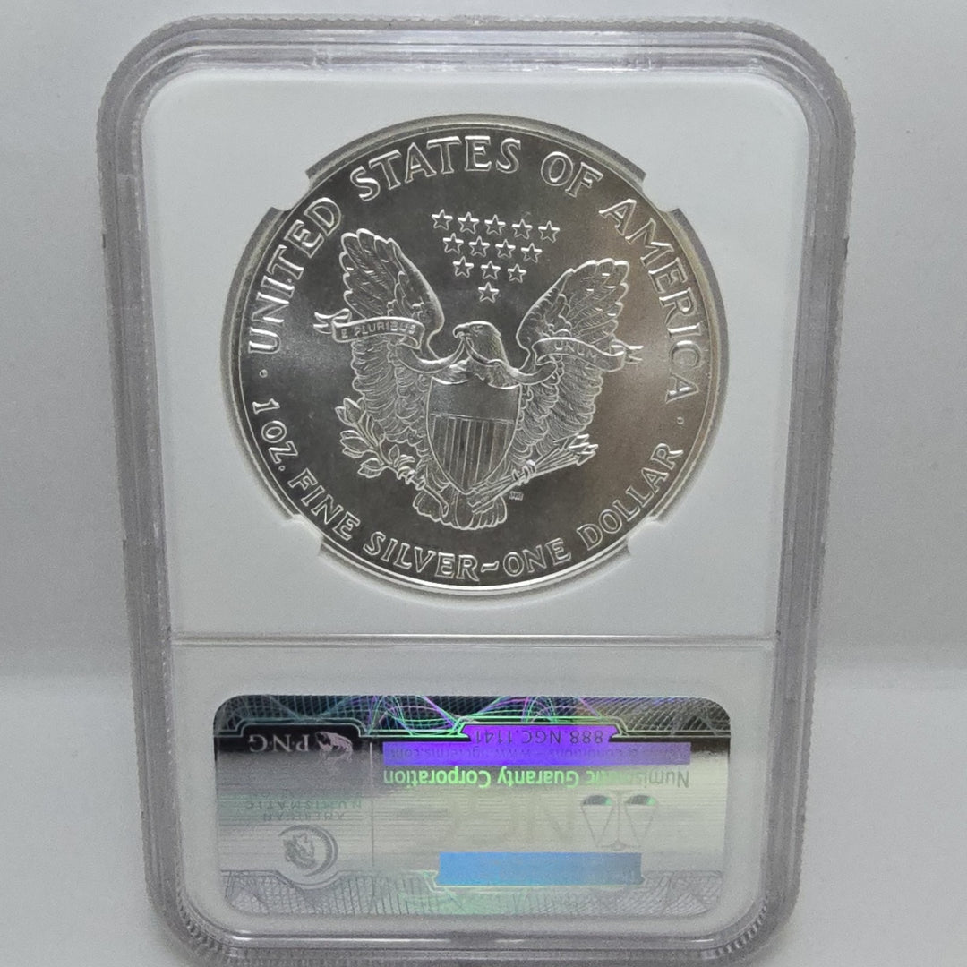 1986 American Silver Eagle, 1 Oz Fine .999 Silver USA Uncirculated $1 NGC MS69