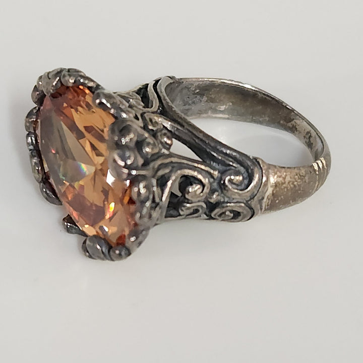 Antique Style Sterling Silver Ring Featuring A Brilliant Natural Golden Citrine