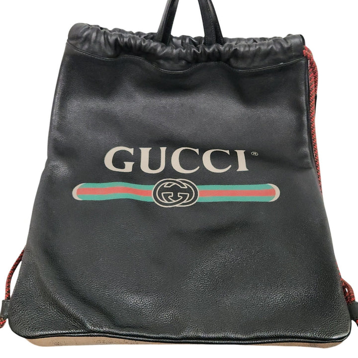 Gucci Black Drawstring Backpack Bag Red Green Accents