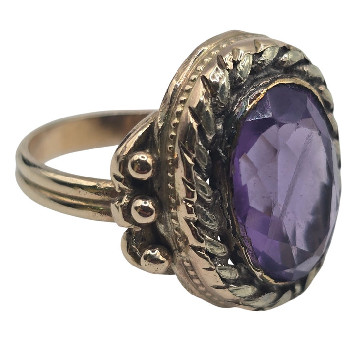 Vintage 14K Yellow Gold Amethyst Ring Handmade Style Size 6.25 6.1g
