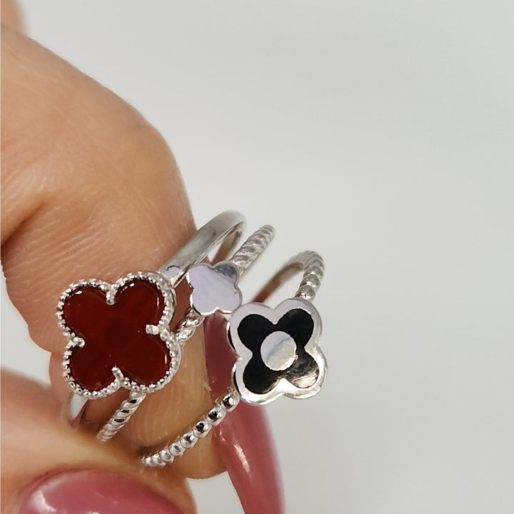 925 Sterling Silver Triple Layer Clover Ring set size 8