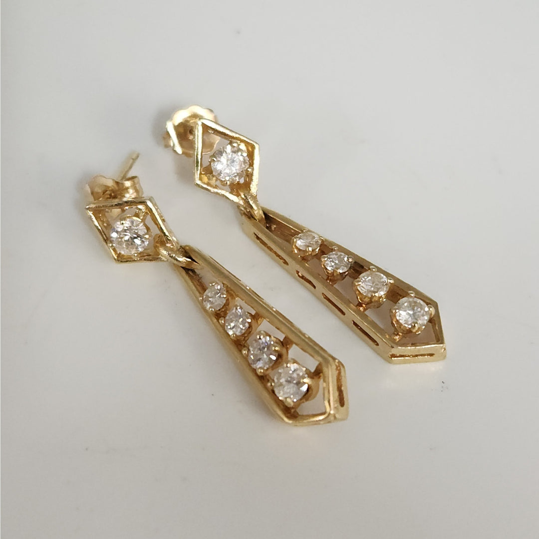 Vintage Handmade 13K Yellow Gold Diamond Drop Earrings 1.4 CTW , 5.3 g