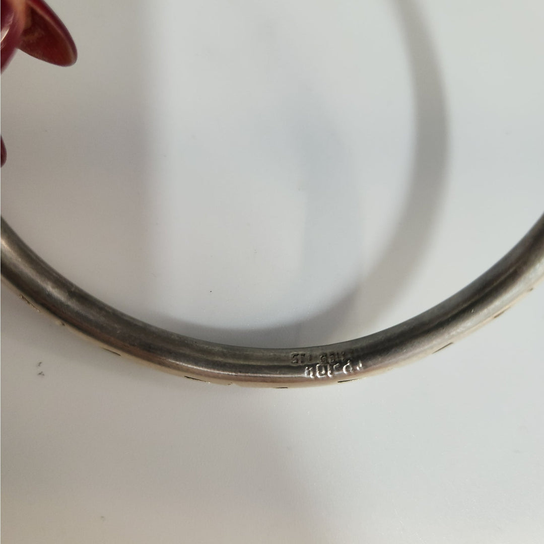 Vintage 925 Sterling Silver Geometric Engraved Hinged Bangle  Bracelet