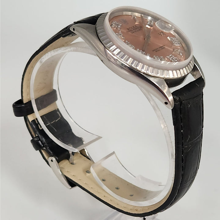 Rolex Datejust 36mm Ref.1601 Automatic Watch Custom Diamond Dial Leather Strap