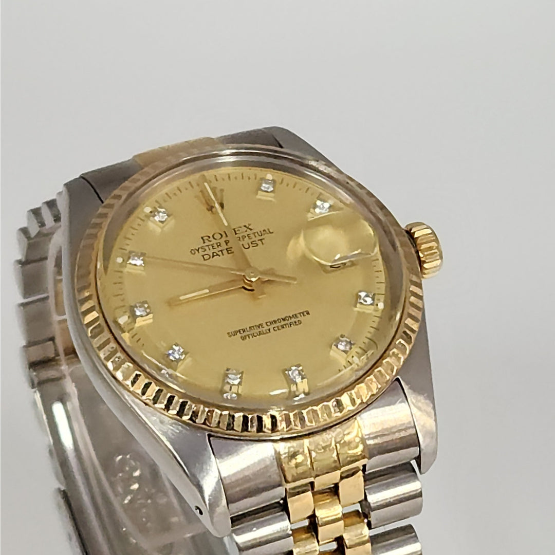 Rolex Datejust 36MM Two Tone 18k Yellow Gold SS Bracelet Diamond Dial Ref 16013