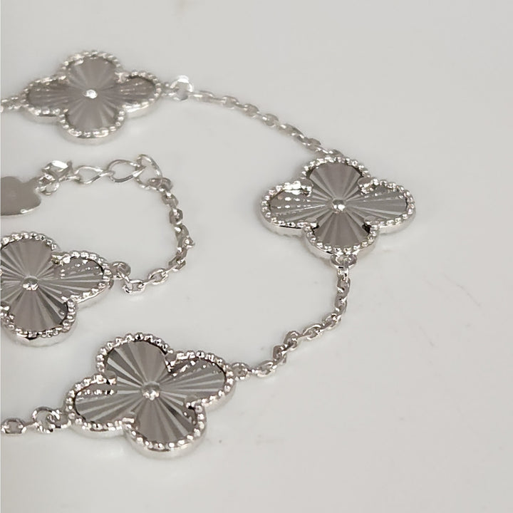 925 Sterling Silver Clover Flower Bracelet 7.5"