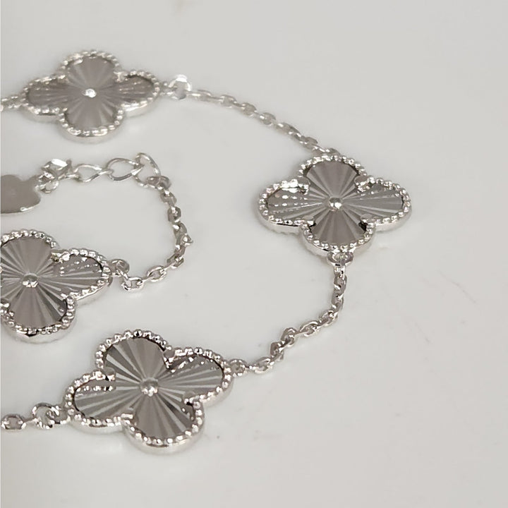 925 Sterling Silver Clover Flower Bracelet 7.5"