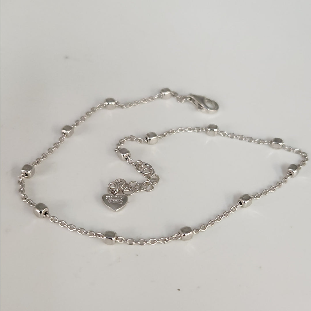 925 Sterling Silver Beaded Adjustable Anklet 10"