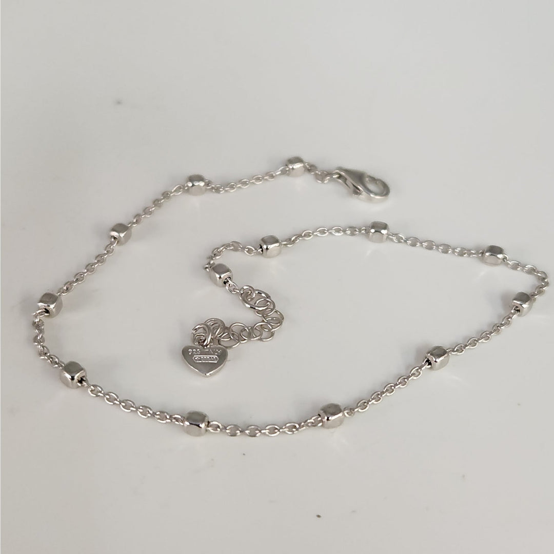 925 Sterling Silver Beaded Adjustable Anklet 10"