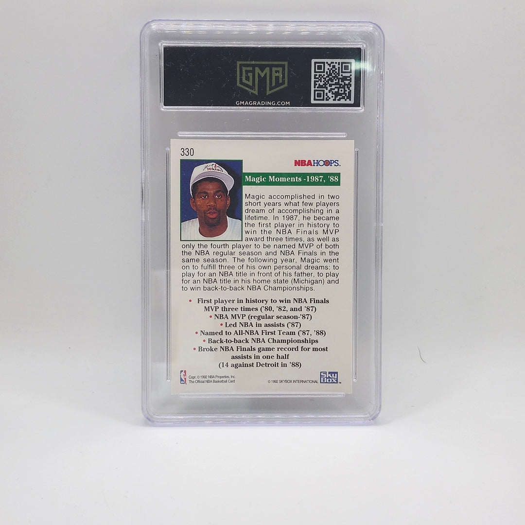 1992 NBA Hoops Magic Johnson #330 Magic Moments Lakers GMA 9 Mint Graded Card