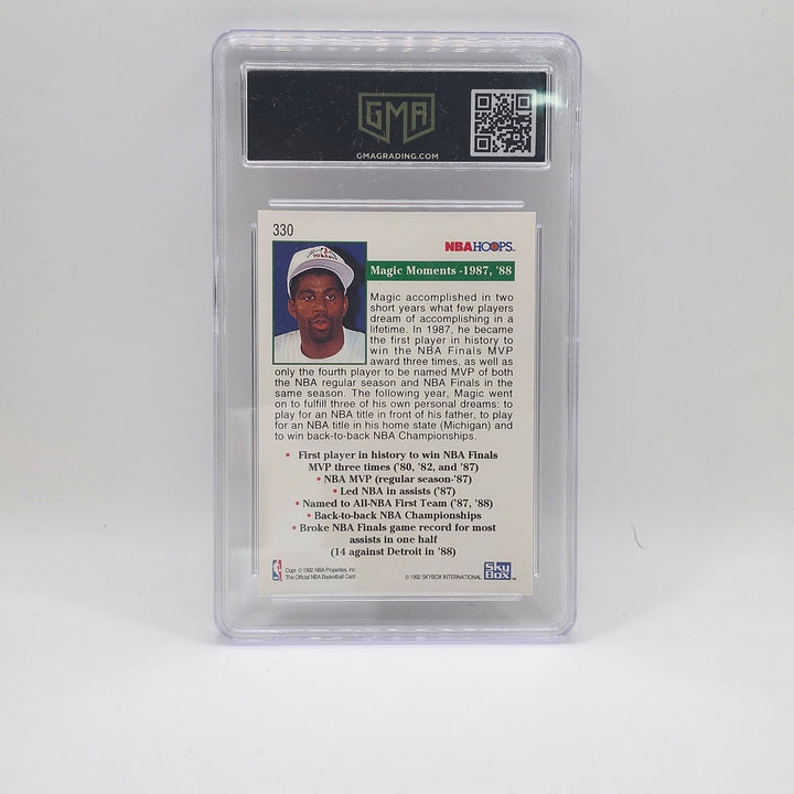 1992 NBA Hoops Magic Johnson #330 Magic Moments Lakers GMA 9 Mint Graded Card