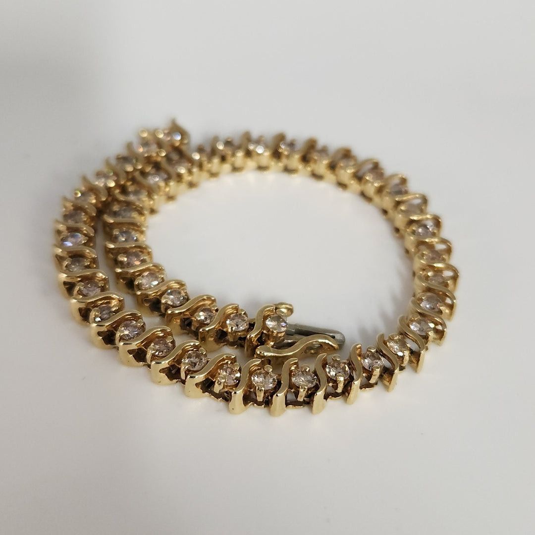 Vintage 14k Yellow Gold Diamond Tennis Bracelet 7"