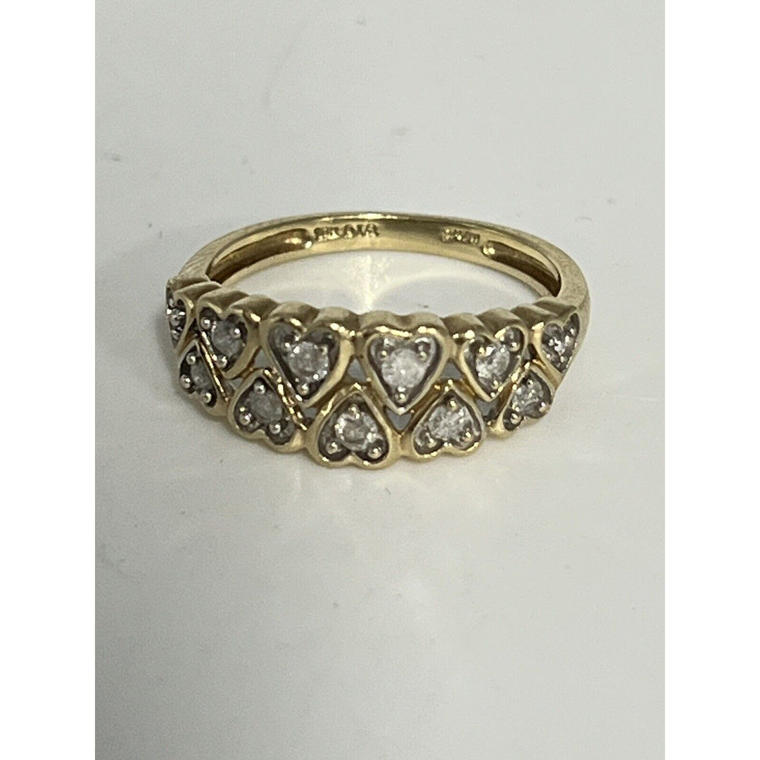 10k Yellow Gold Diamonds Heart Crown Ring Size 6.75