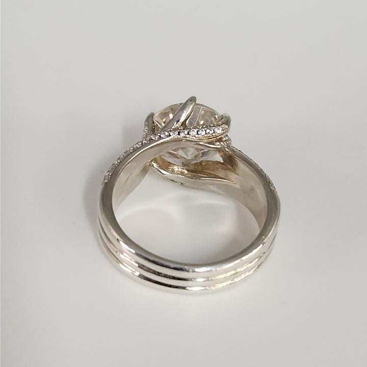 5.00 CT GRA Certified D VVS1 Round Moissanite Pav'e Ring 925 Sterling Silver