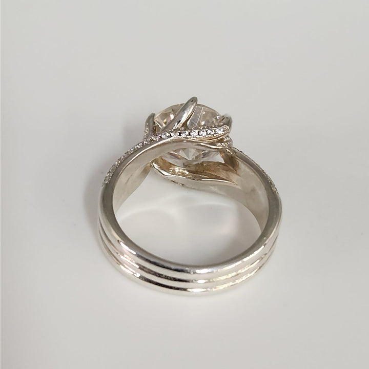 5.00 CT GRA Certified D VVS1 Round Moissanite Pav'e Ring 925 Sterling Silver