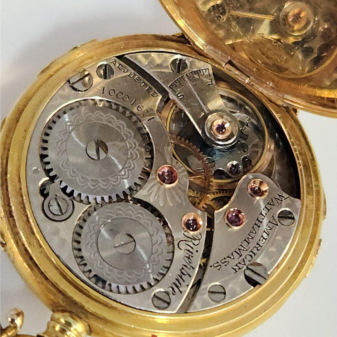 Antique  c.1901 Waltham 14k Solid Gold Diamond Manual Wind Pocket Watch