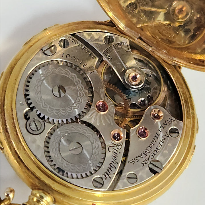 Antique  c.1901 Waltham 14k Solid Gold Diamond Manual Wind Pocket Watch