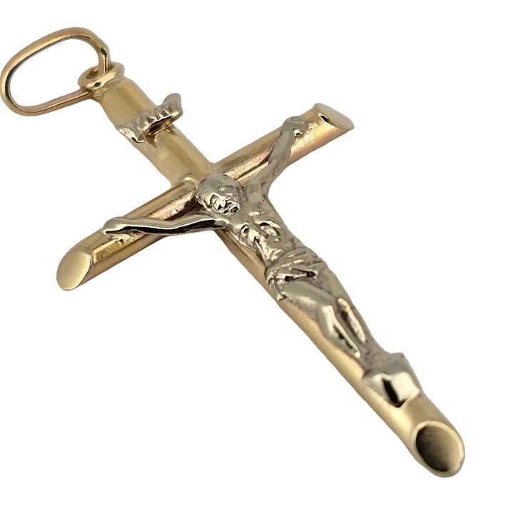 14K Yellow Gold Crucifix Cross Pendant Jesus Religious Charm 1g Two-Tone Jewelry