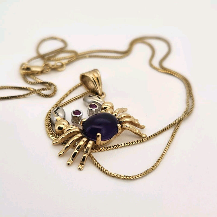 10k Cool Yellow - White Gold Colored Crab Pendant & Necklace 18"
