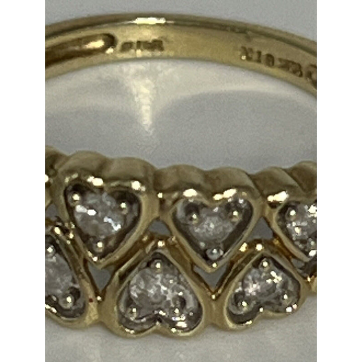 10k Yellow Gold Diamonds Heart Crown Ring Size 6.75