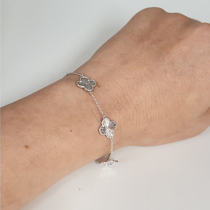 925 Sterling Silver Clover Flower Bracelet 7.5"