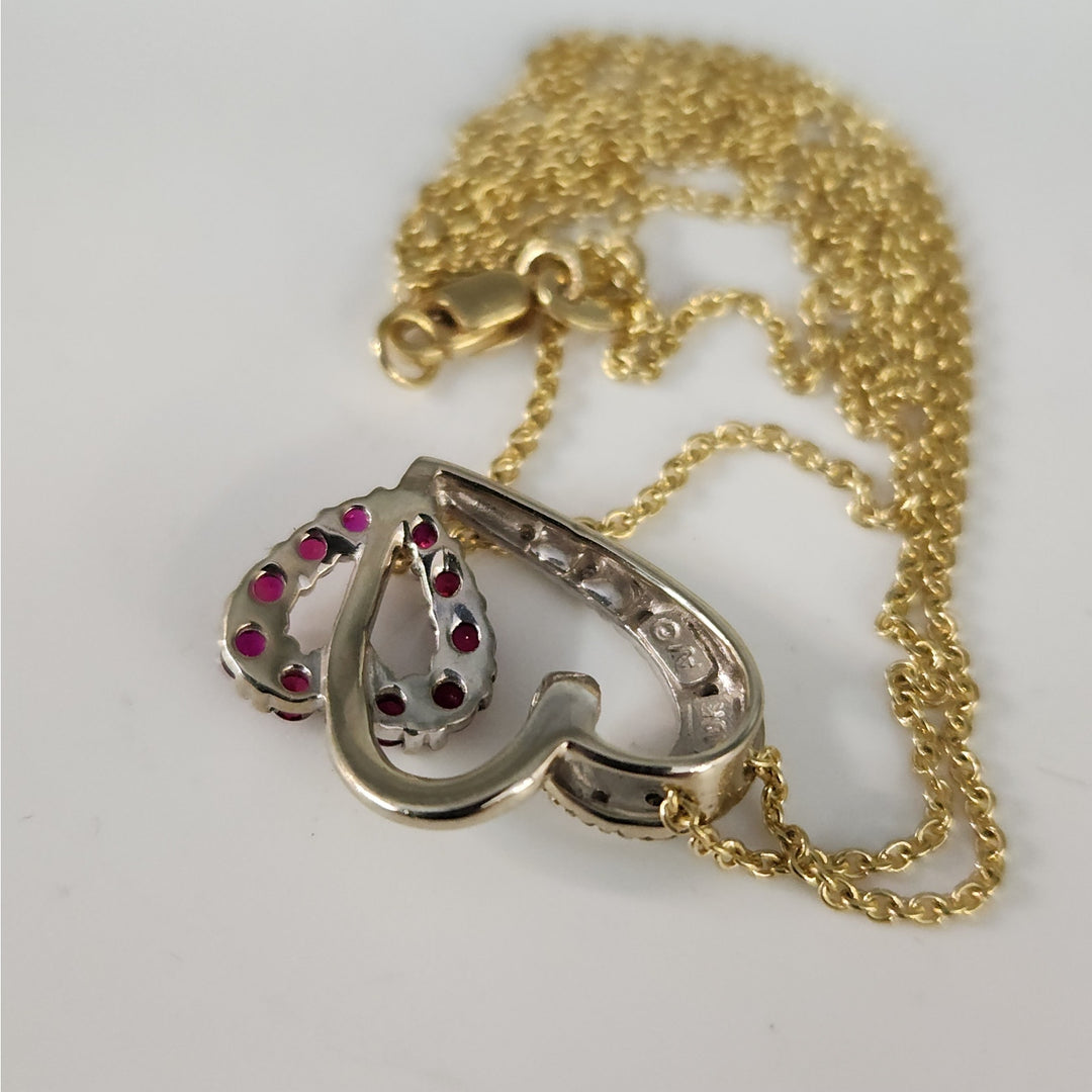 10k Gold Ruby and Diamond heart pendant necklace with 18" in 14k chain
