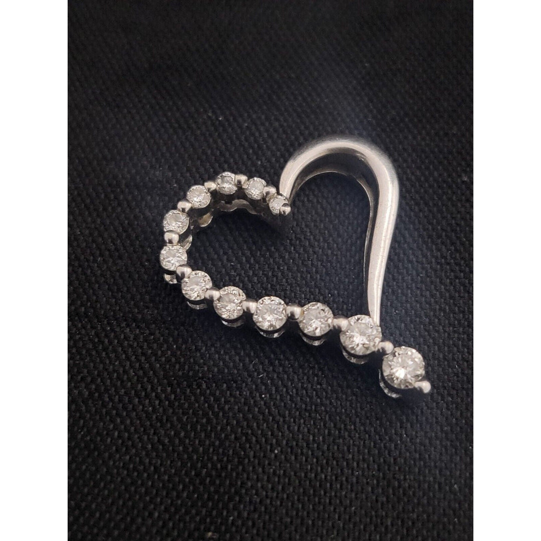 10k White Gold Half Diamond Open Heart Pendant