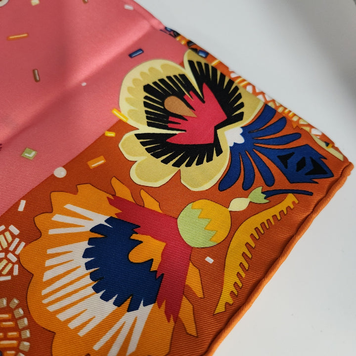 New Hermes Silk Scarf 90cm 100% Silk HG/Orange Cuit/Rose B