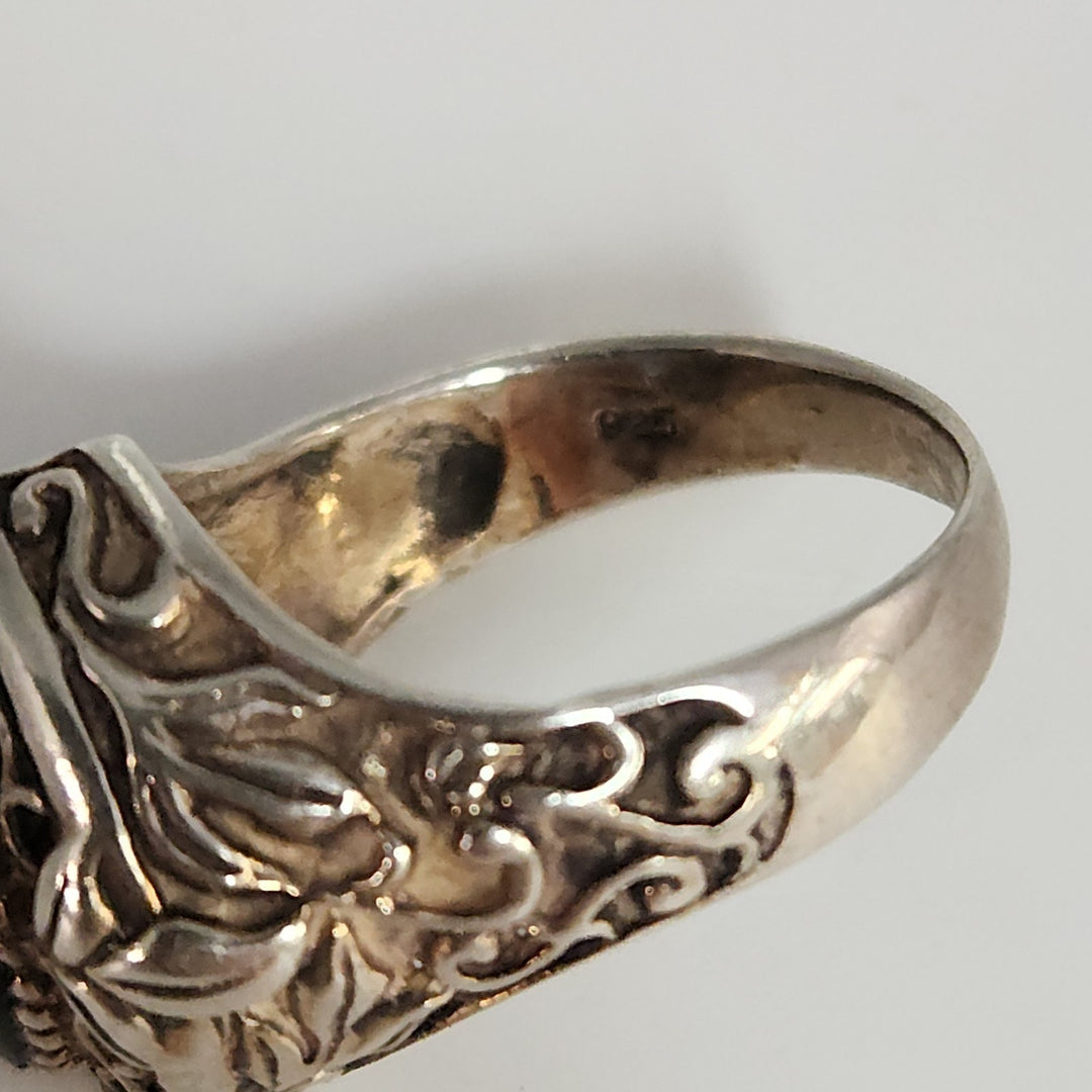 Antique 925 Sterling Silver Natural Onyx Ring Size 6.75