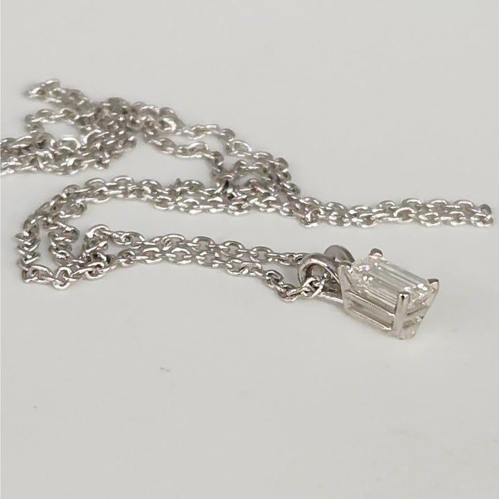 Platinum 0.77 CT Emerald-Cut Diamond Solitaire Pendant Necklace 16"