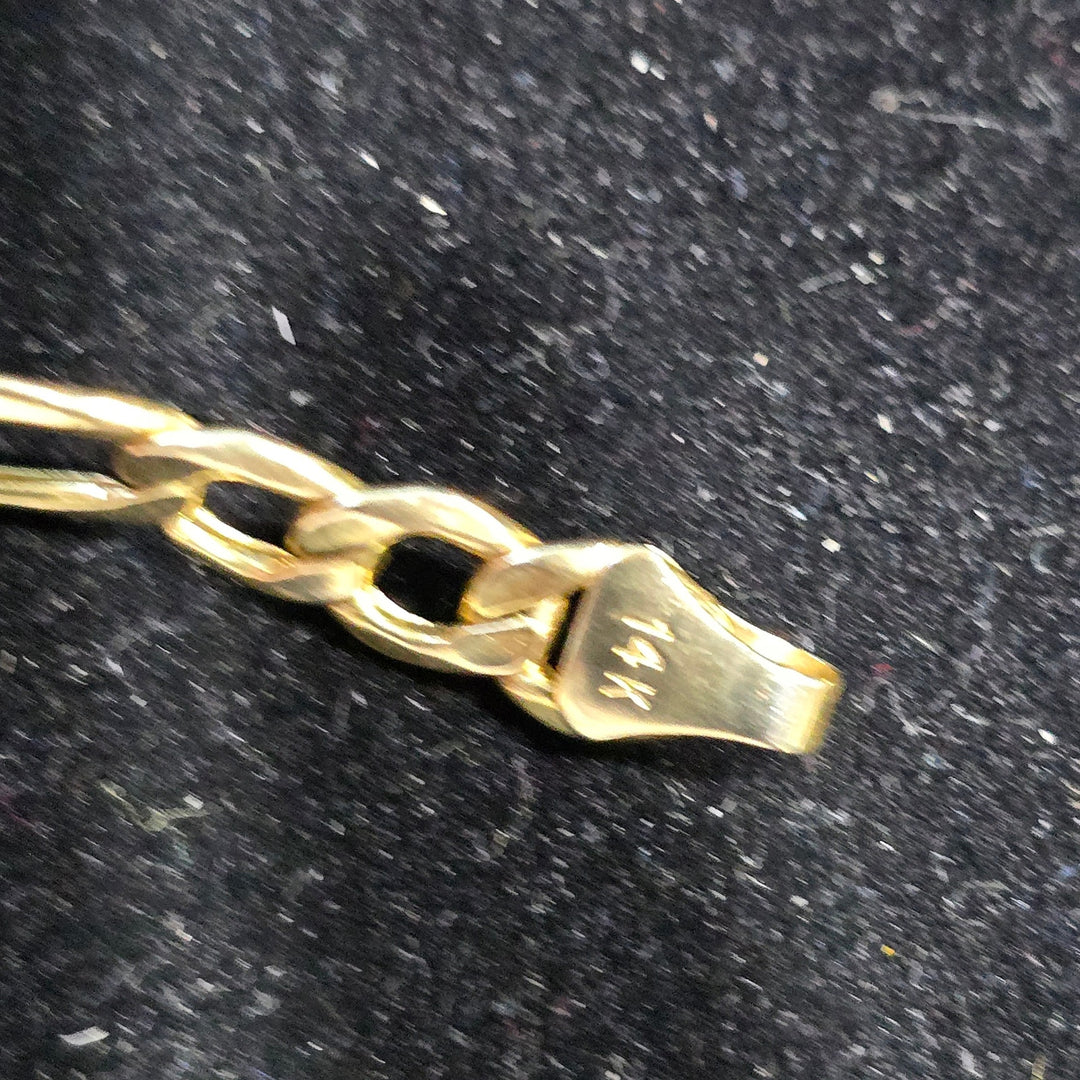 14K Yellow Gold Figaro Chain Necklace 26 Inch 16.2 Grams Lobster Clasp Italy