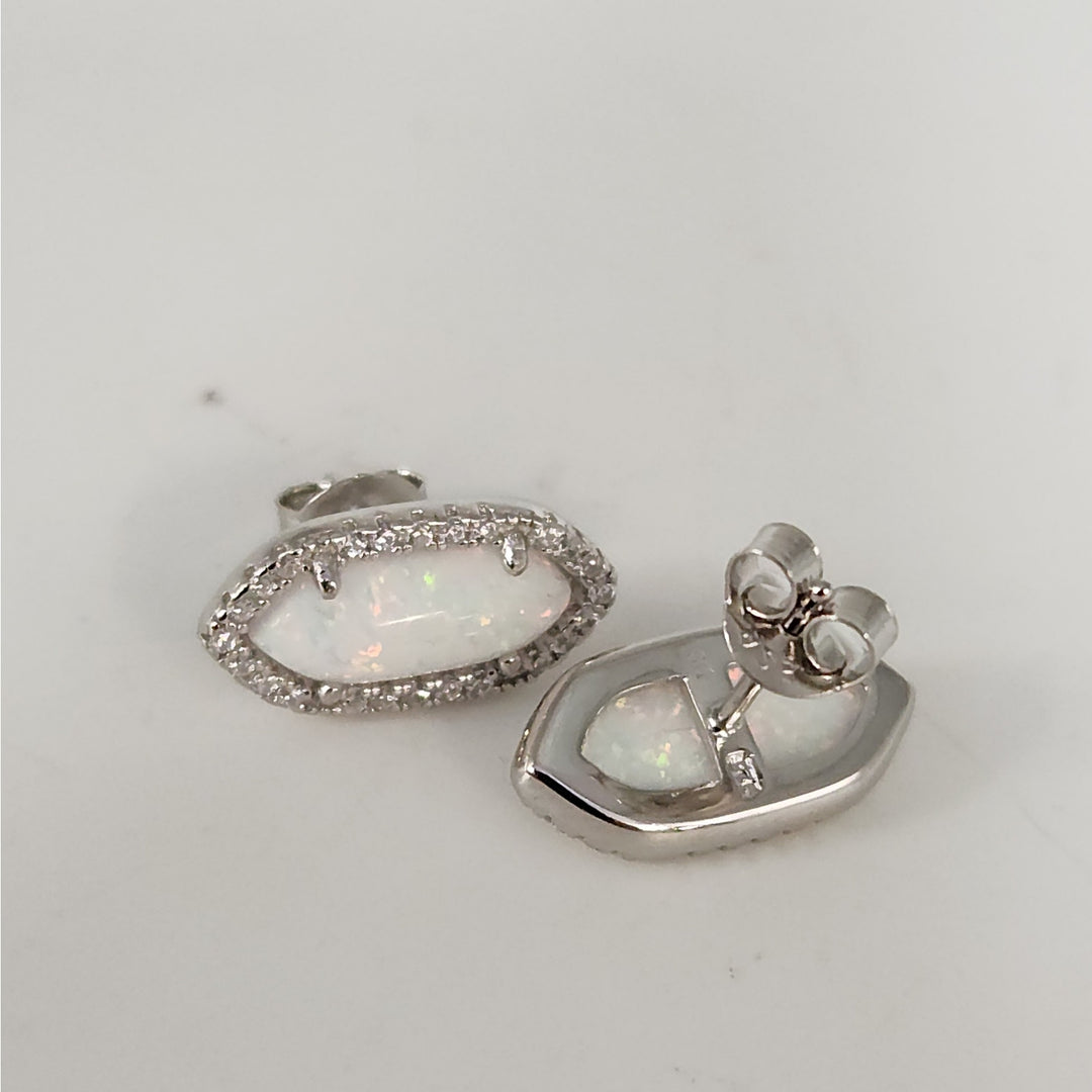 925 Sterling Silver simulated Opal & CZ jewelry set Necklace & Matching Earrings