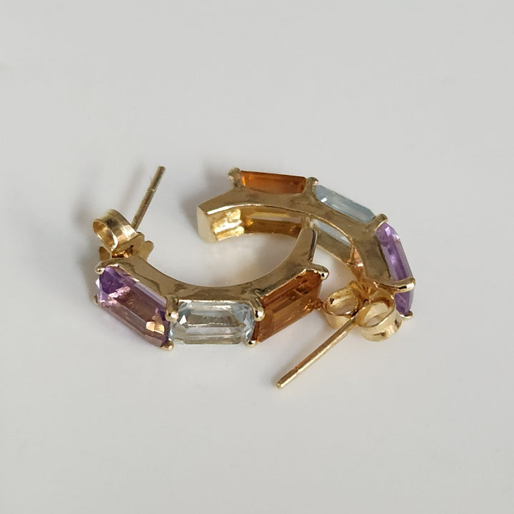 Fashion 14k Yellow Gold Natural Mix Stones Stud Earrings