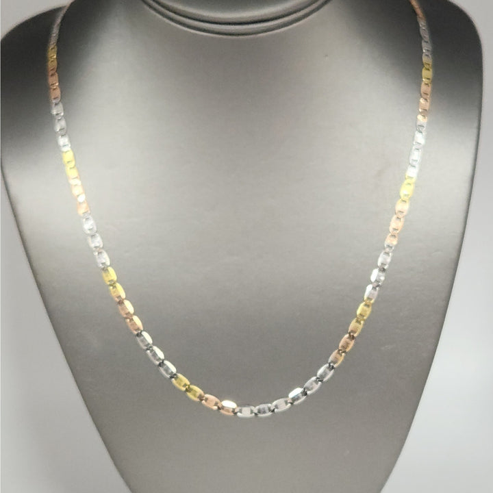 925 sterling silver Tri-color diamond cut link necklace 22" italystyle chain