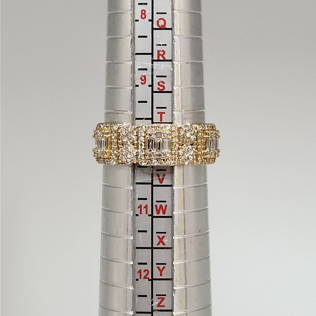 10k Yellow Gold Mult-Row Diamond Cluster Ring Baguette & Round Diamonds Size 10