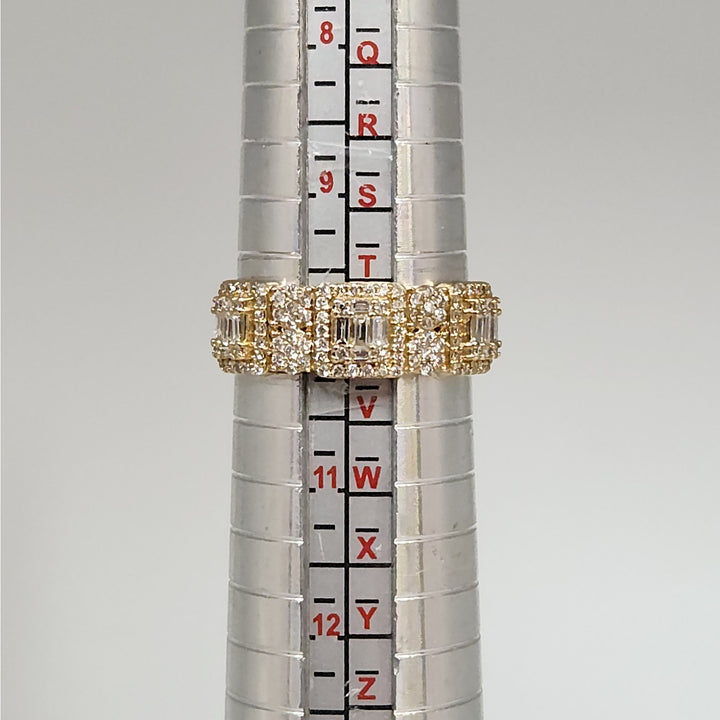 10k Yellow Gold Mult-Row Diamond Cluster Ring Baguette & Round Diamonds Size 10
