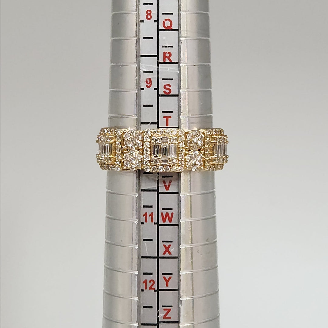 10k Yellow Gold Mult-Row Diamond Cluster Ring Baguette & Round Diamonds Size 10