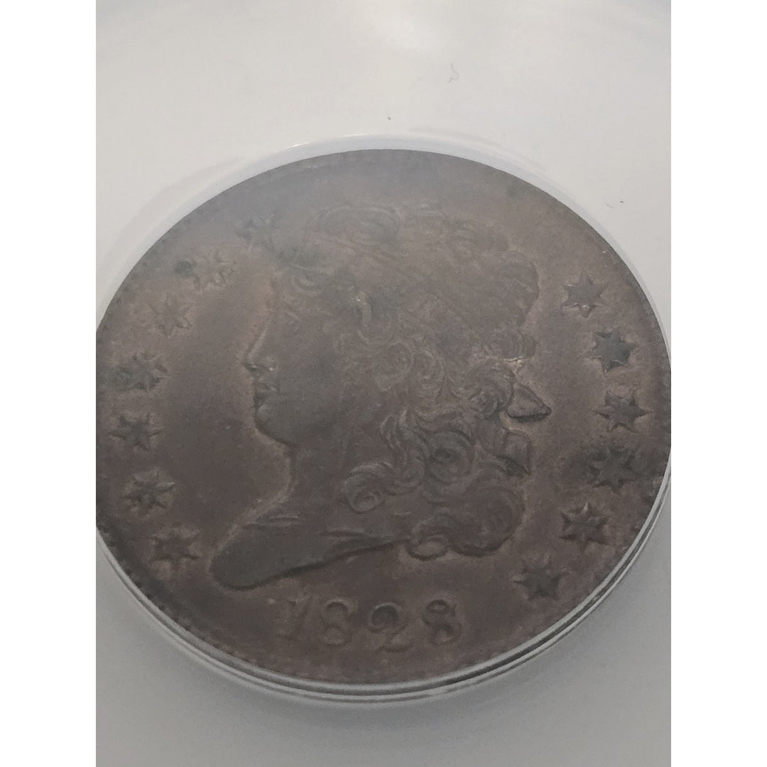 1828 ANACS AU 50 Classic Head 13 Stars Copper Half Cent 1/2C C-3 Scratched