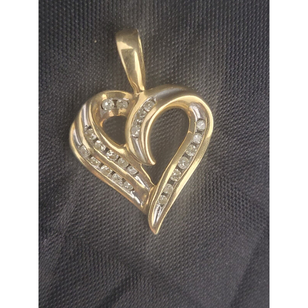 10k Yellow Gold Diamond Curvy Heart Pendant