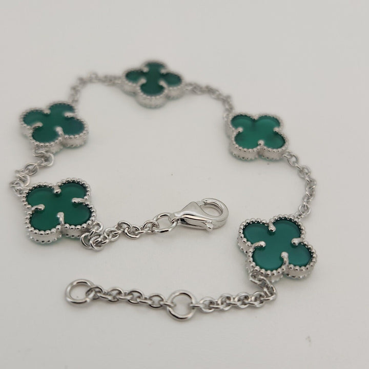 925 sterling silver Green Flowers Bracelet 7.5"