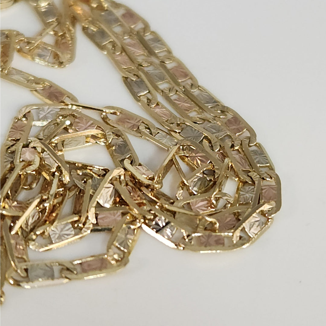 14K  Tri-Color Gold Diamond Cut Link  Necklace 24"